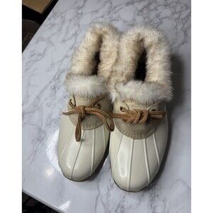 Sperry Saltwater Duck Boot Women's 8 Beige Lace-Up Faux Fur Lined Ankle